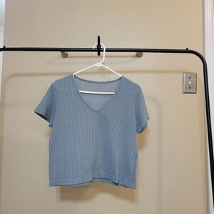 SHEIN Women Waffle Knit Boxy V Neck Solid Tee Size XS